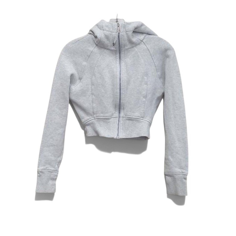 Lululemon Scuba Full Zip Cropped Hoodie Womens 4 Heathered Core Ultra Light Grey